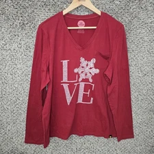 Life Is Good Sleep Shirt Womens XL Burgundy Long Sleeve V Neck Pocket Casual