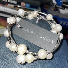 Laura Ashley Real Freshwater Baroque Cream Pearl Silver Wrap Bracelet