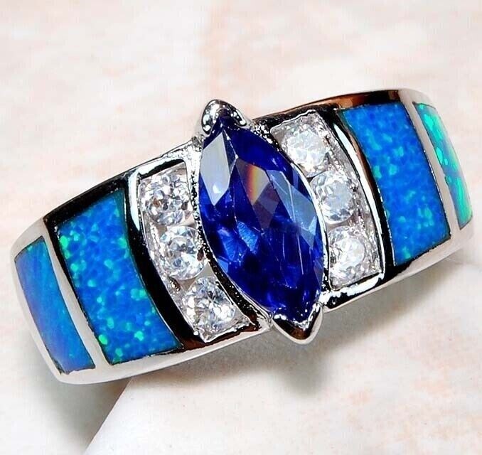 Australian Opal Inlay 925 Sterling Silver Ring Sz 6 GA4-3