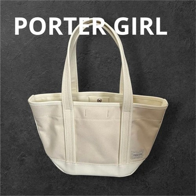 #ad PORTER GIRL Canvas Tote Bag Ivory Snap Closure Open Pocket Women#x27;s $171.05