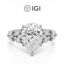 IGI 5.00 CT E VS2 Pear Cut Lab Grown Diamond Engagement Ring 14k White Gold