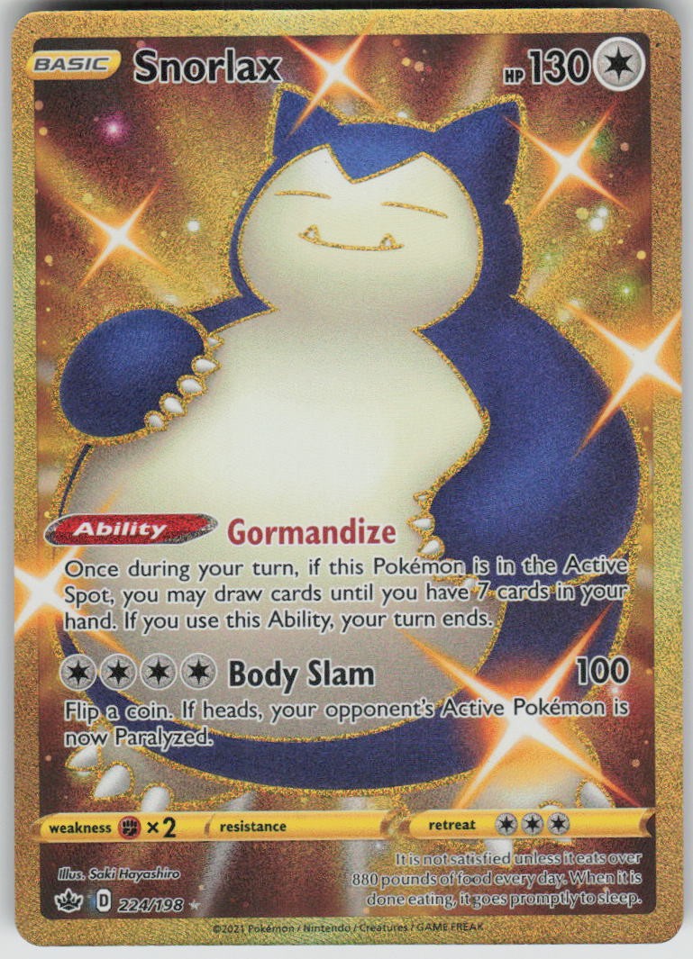 Pokemon Snorlax (Secret) Holo Secret Rare SWSH06: Chilling Reign 224/198 NM