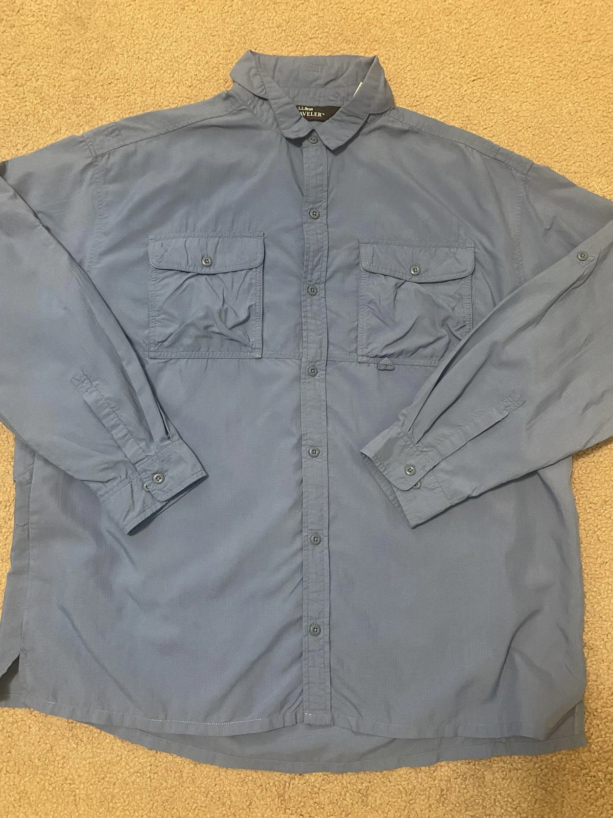 LL Bean Traveler Shirt Mens XL Blue Vented Fishing Travel Outdoor Button Down