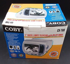 Vtg. Coby CX-TV6  5" Black  White Portable Television with AM/FM Radio