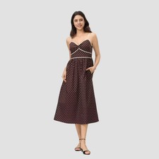 Women's Twist-Front Midi A-Line Dress - A New Day Brown Polka Dots