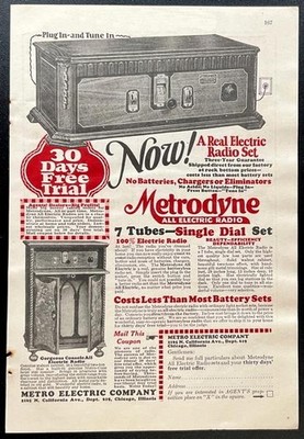 1927 Metrodyne full page AD 7 Tube Set *Now! A Real Electric Radio Set*