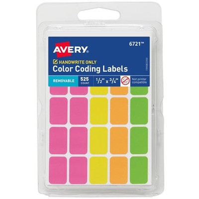 Rectangular Color Coding Labels, Assorted, Removable, Pack of 525 (06721)
