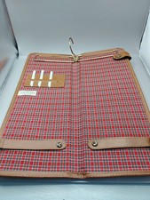 Vintage Genuine Leather Travel Tie Case Lined Tartan Red Plaid Hanging Valet USA
