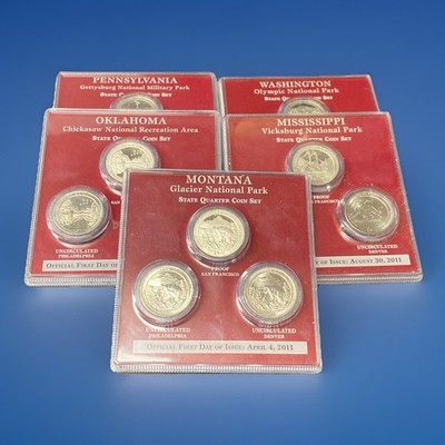 Complete 2011 PDS U.S. Mint ATB National Parks Quarters 5 Sets First Day Issue