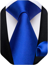 Mens Solid Color Tie and Pocket Square Set Woven Silk Plain Necktie Handkerchi