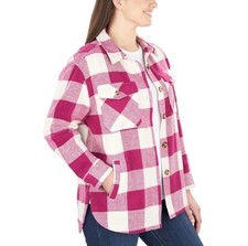 Member's Mark Women's Button Up Long Sleeve Warm Plaid Shacket Large Pink