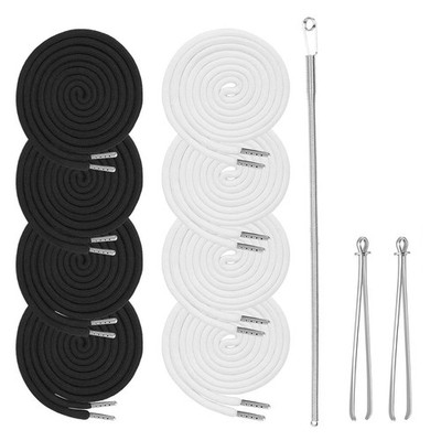 8PCS Drawstring Cord, Paired with 3 Threader Black and White 