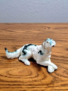 VTG Porcelain Borzoi Russian Wolfhound Dog Figurine Japan 1950s Black and White