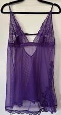 Victoria  s Secret Y2k Lace Chemise Sz L Purple Adjustable Strap Babydoll Lingere
