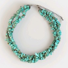 Vintage Turquoise Chips 3 Strand Boho Chunky Natural Stones Necklace Choker