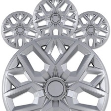 14" Silver Lacquer Hubcaps Snap-On Steel Wheel Covers with Retention Rings 4Pcs