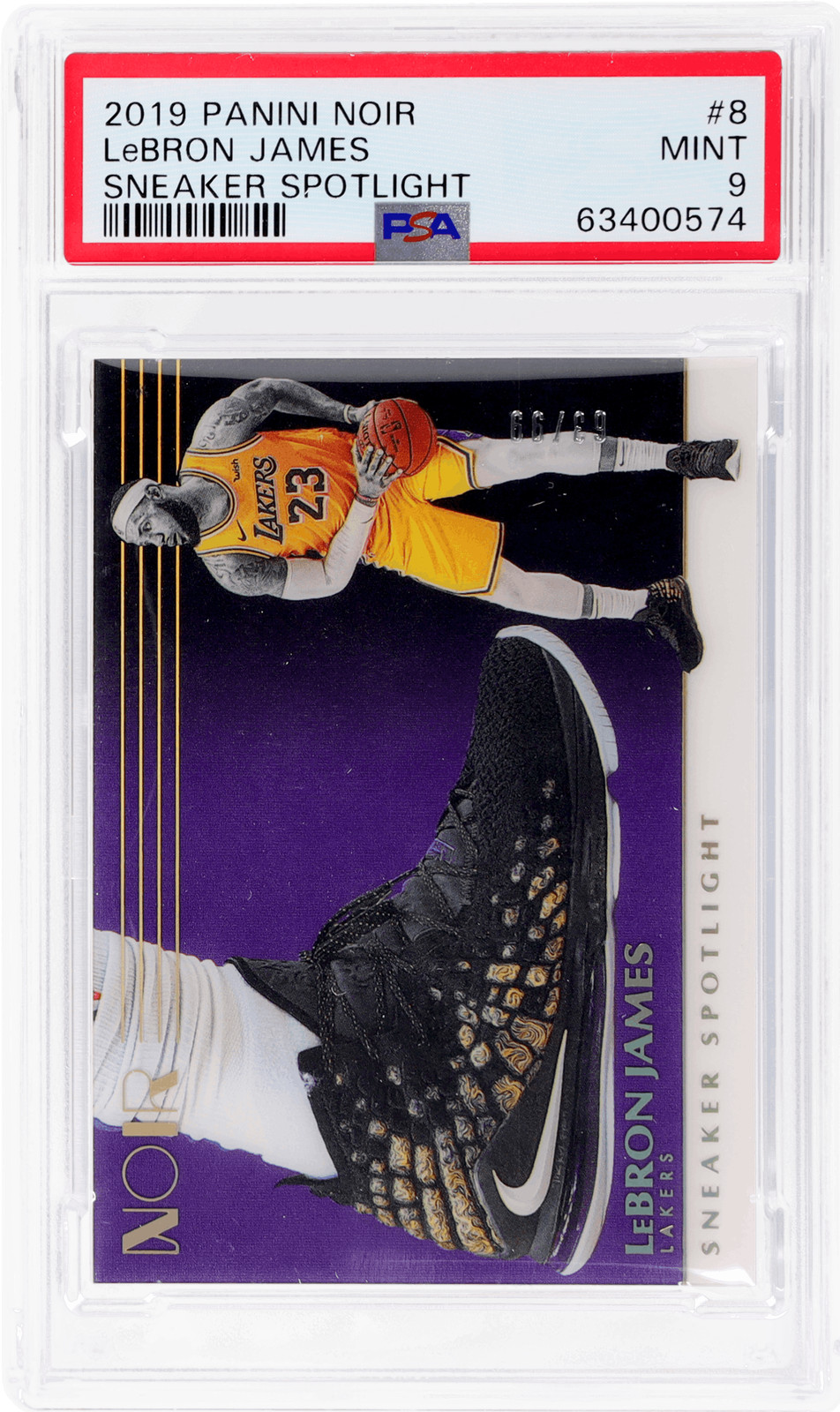 2019 Panini Noir LeBron James Sneaker Spotlight #8 /99 PSA 9