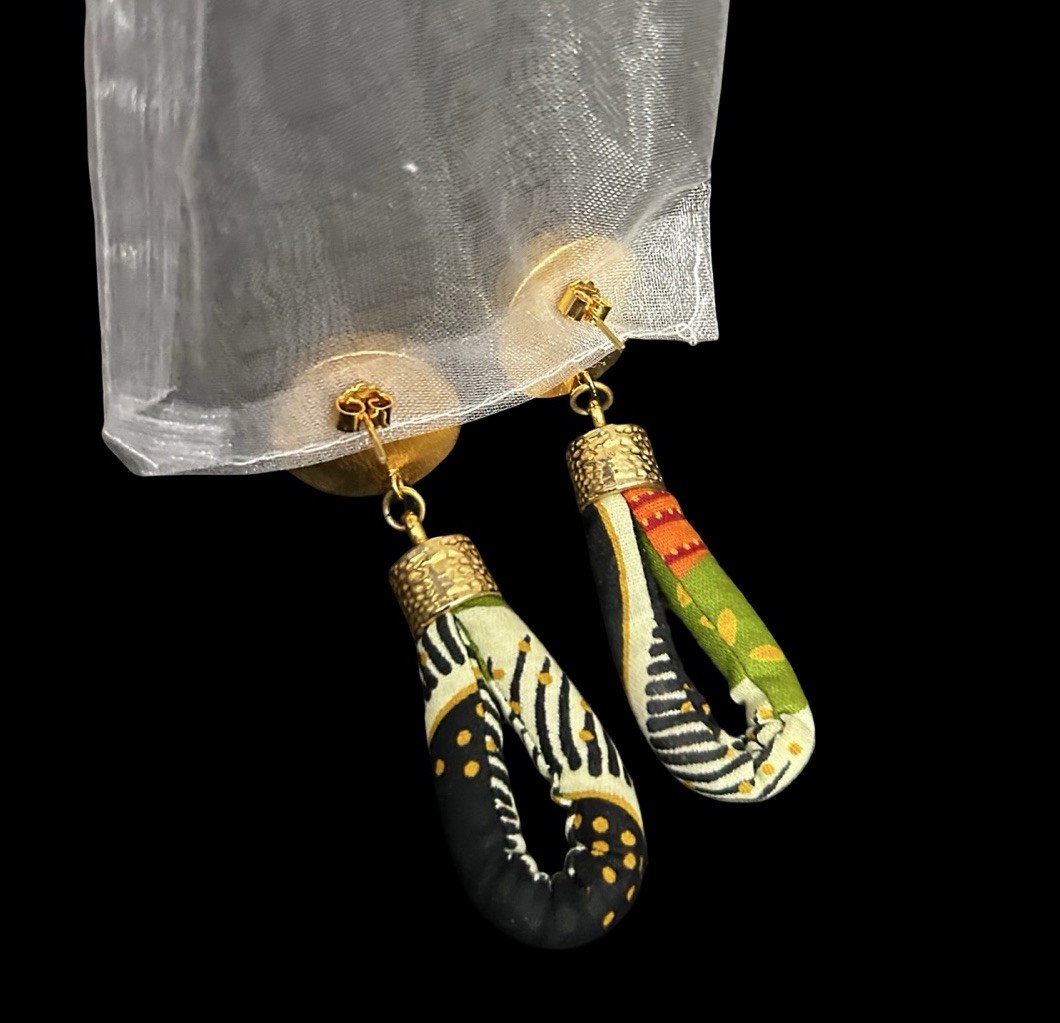 Statement Fabric Covered Dangling Earrings 3” Tro… - image 7