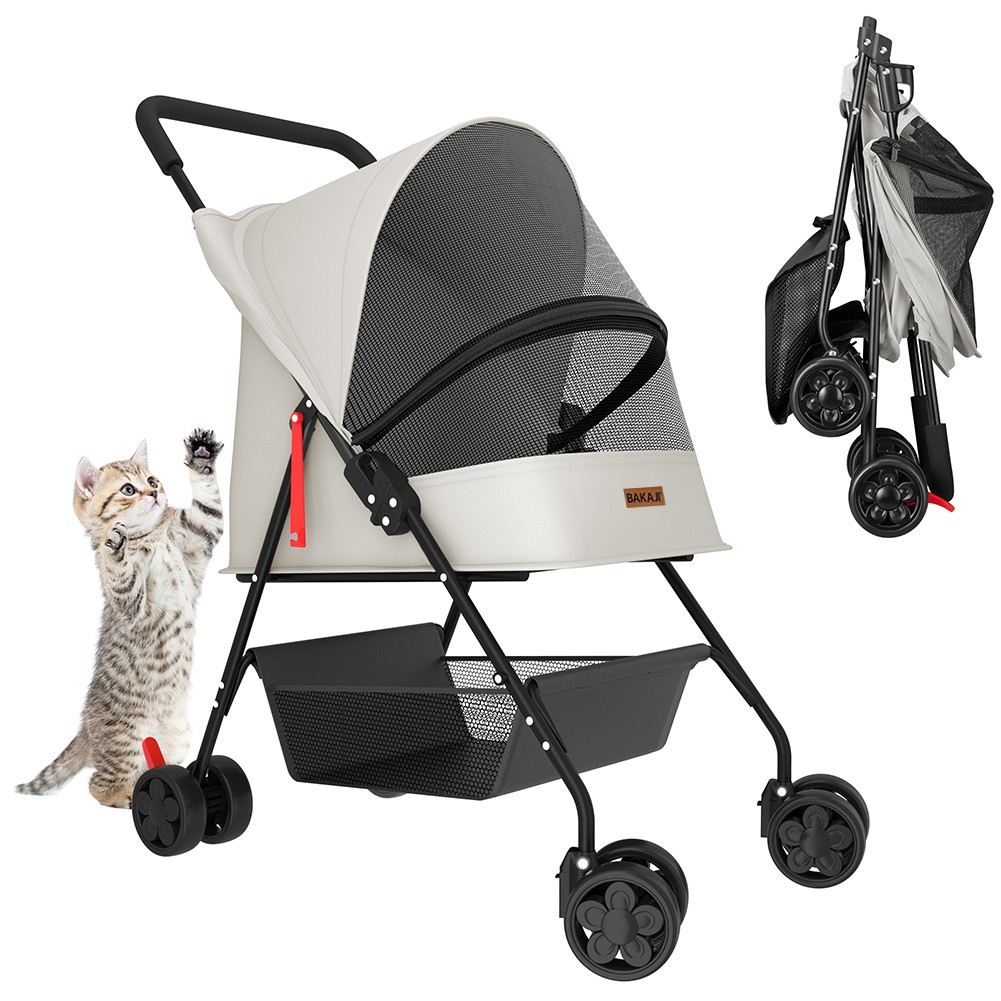 Passeggino per Cani e Gatti Carrozzina Animali Domestici Pieghevole Grigio 15kg