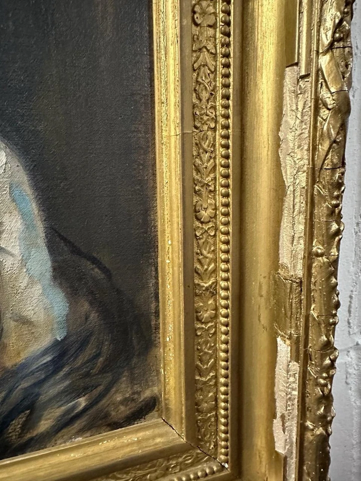 Antique Painting (19TH Cen-ry): Portrait Of A Lady , Oil On Canvas - Image 4 of 4