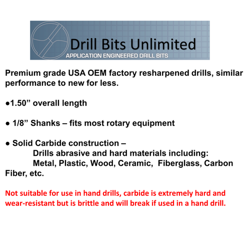1.7mm .067" #51 Drill Bits Solid Carbide 1/8" Shank FIVE Pieces 1.70mm R/S - Picture 4 of 4