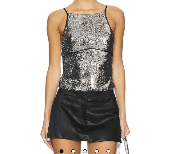 Free People James Sequin Tank In Silver Combo Size L NWOT