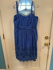 Dressbarn Women’s Plus Size Size 14 Blue Eyelet Midi Dress Sleeveless Summer