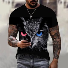 Eule Tier Grafik T-Shirt Kurzarm Sommer L&auml;ssiges Streetwear Oberteil