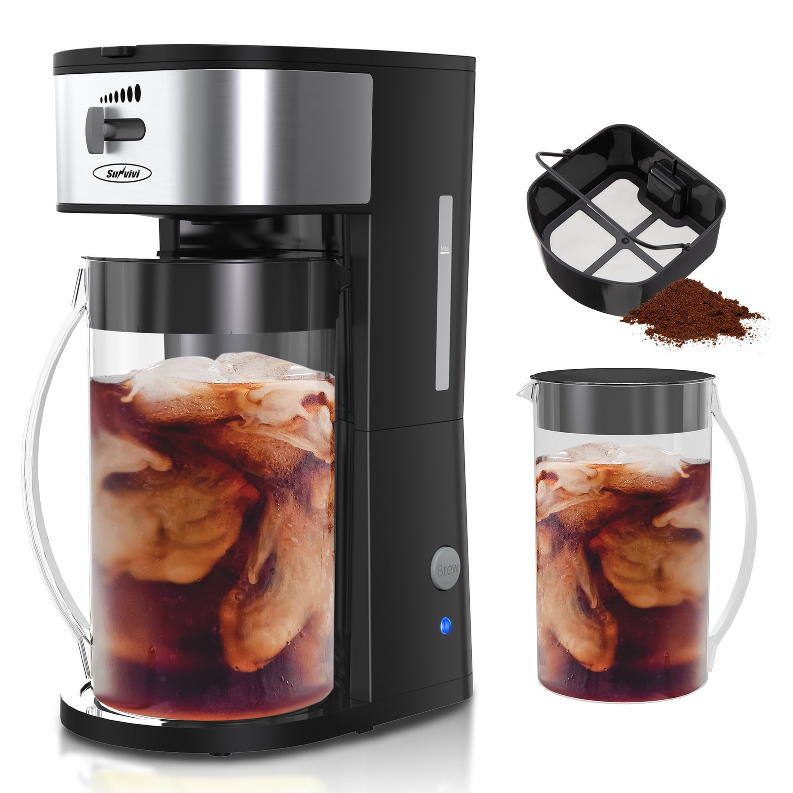 With 3-quart Pitcher, Iced Coffee Brewing Maker For Ground Cof...