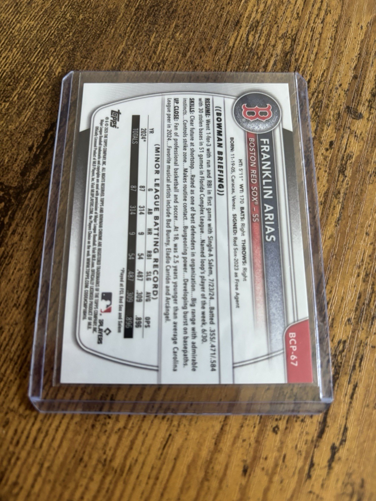 2025 Bowman Chrome Franklin Arias #BDC-13 Fuchsia Reptilian /199 1st READ view 4