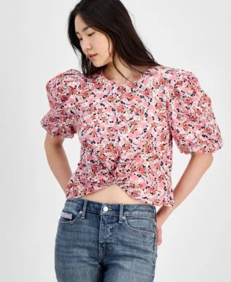 Tommy Hilfiger Womens Ditsy Floral Puff-Slee 196701454850 M RT $69.5