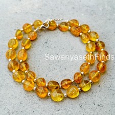 Yellow Citrine Nugget Beaded Necklace, Sterling Silver Clasp, Handmade Gemstone