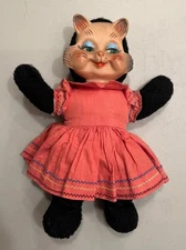 Vintage 1950s Kitty Cat RUBBER FACE Plush Stuffed Animal - Rushton?