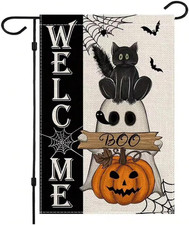 Halloween Cat Pumpkin Garden Flag 12x18 Inch Double-Sided Outdoor Decor