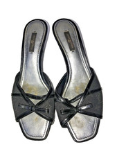 LOUIS VUITTON Black Monogram Canvas Kitten Heel Mules Size 38