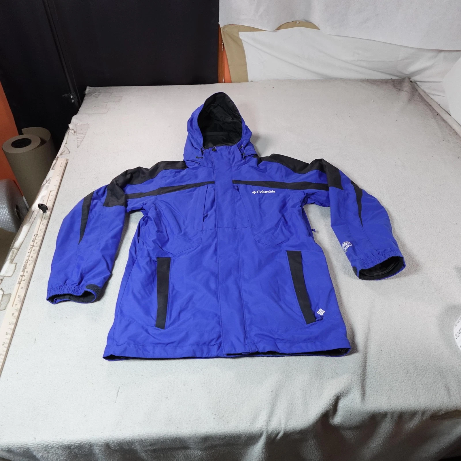 Columbia Omni Tech Interchange Jacket Mens Small Blue Hooded Ski Snow Parka