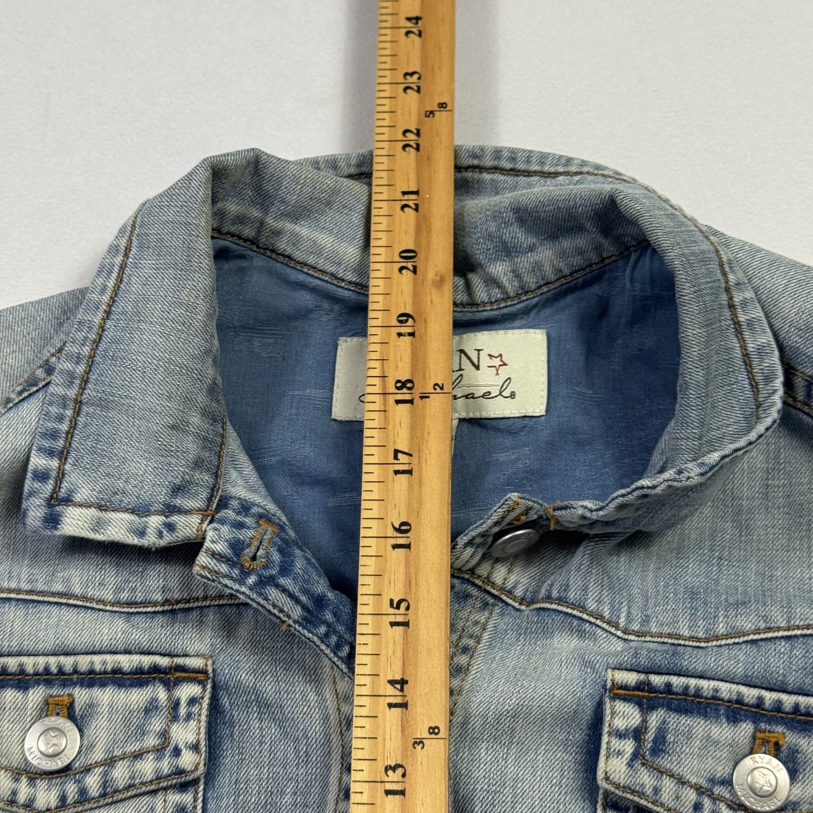 Ryan Michael Denim Jean Jacket Button Cotton Fade… - image 12