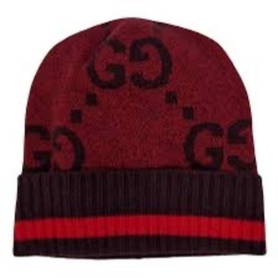Gucci Red Cashmere GG Beanie Hat NWT Size M | Designer Logo Winter