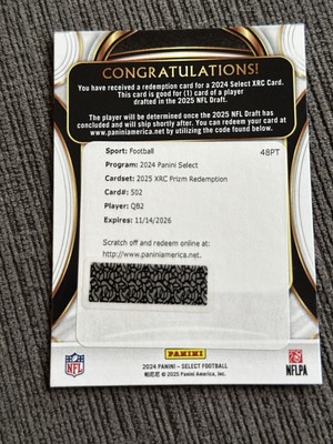 完美品 ディフェンダー 1996 白かけ 傷なし 2024 Panini Select Football “XRC” Redemption, Jaxson Dart