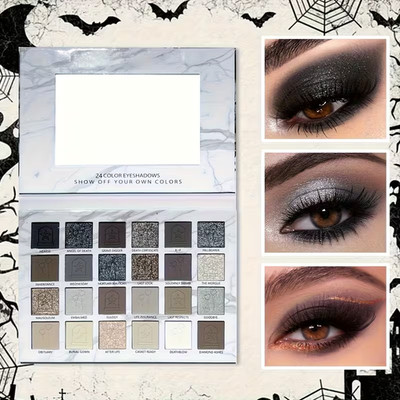 24 Color Eyeshadow Palette Shimmer & Matte Black Smokey Dark Shades Makeup Kit