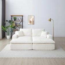 Beige Corduroy Sectional Sofa Bed w/ Double Chaise, No Assembly, 165lb Weight