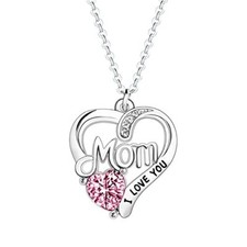 I Love You Mom Gifts Dainty Love Heart Necklace Mom Necklace Gift for Pink
