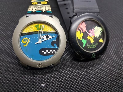 稼働】 BENETTON BULOVA BN101 クロノグラフ 腕時計 LOT OF 2 benetton