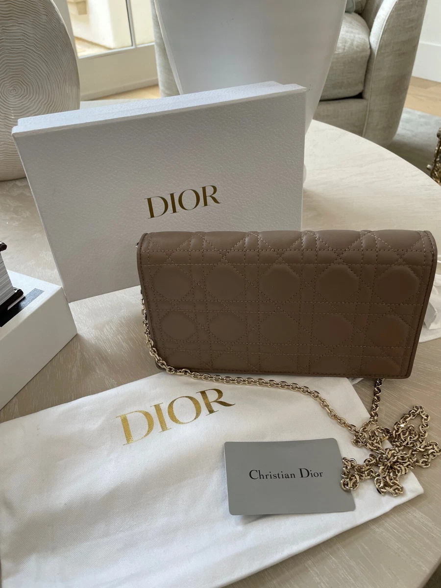 Christian Dior Black Cannage Quilted Patent Leather Lady Dior Wallet on Chain  Bag - Yoogi's Closet