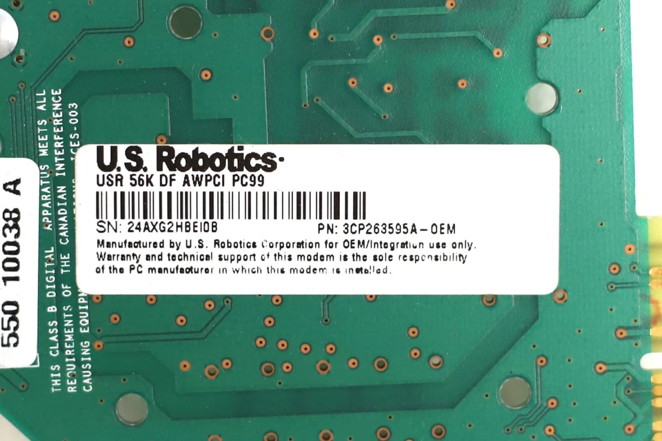 3Com USR 56k DF PC99 PCI Modem Card P/N: 3CP263595-OEM Tested Working - Image 4 of 4