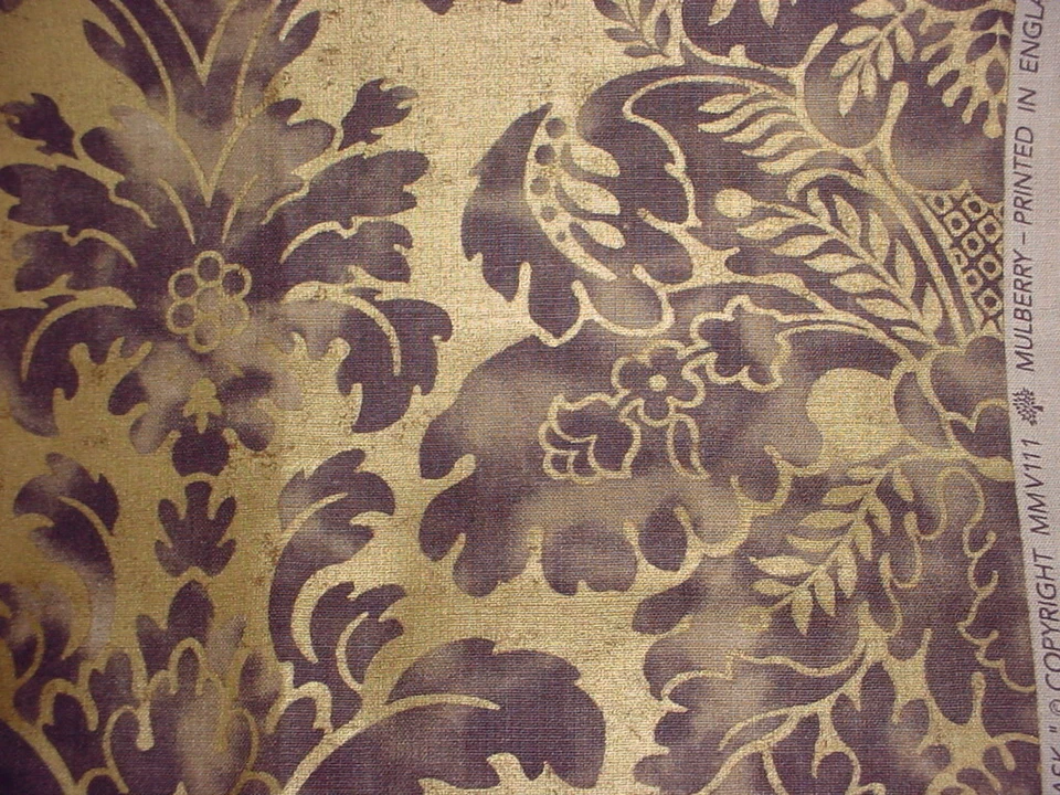 3Y Mulberry FD255 Fresco Gold Handprint Damask Linen Upholstery Fabric - Image 3 of 4