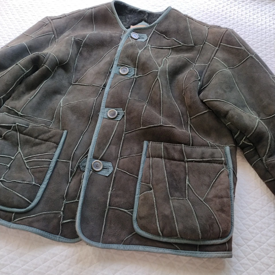 Chaqueta De Colección Issey Miyake Años 80 90 Cuero Real Patchwork Verde Profundo Talla M Foto 3 de 4