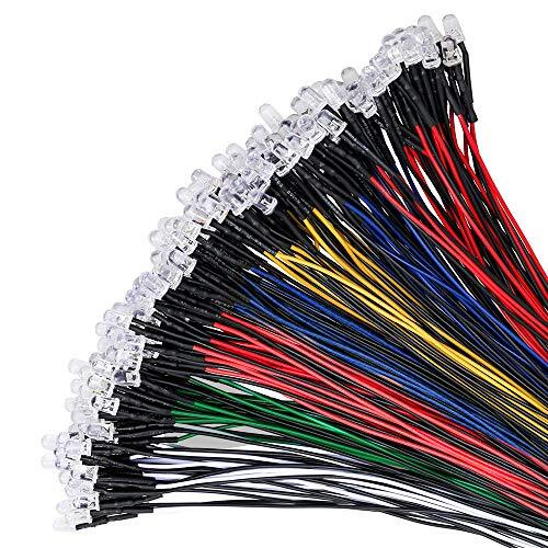 YIXISI 100 5mm Pezzi Diodo ad Emissione Luminosa LED, Precablata 12V (g3H)