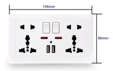 Double Universal White Socket with USB and 5V USB-C UK,EU,USA,India,Aus 13A UK