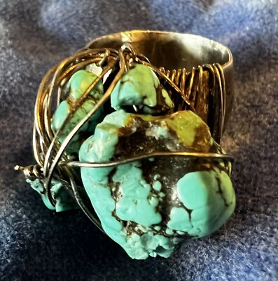 Navajo Turquoise Ring Blue Natural Vtg Damaged Sterling Silver 23 Grams